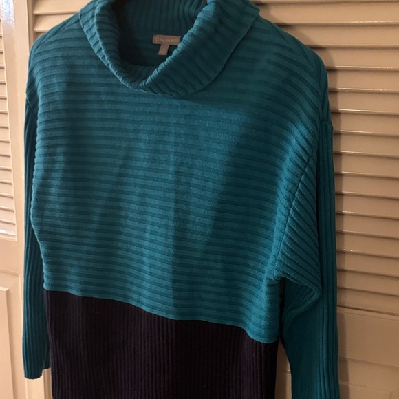 Talbots Teal and Black Color Block Turtleneck Sweater Side Zipper Size M - Picture 3 of 7